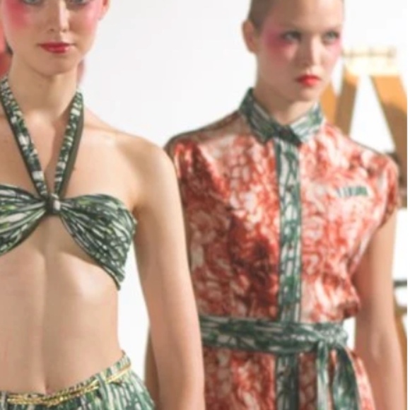 TRIBUNE STANDARD Orange and Green Botanical Sleeveless 100% Silk Dress - Size L. - Picture 10 of 16